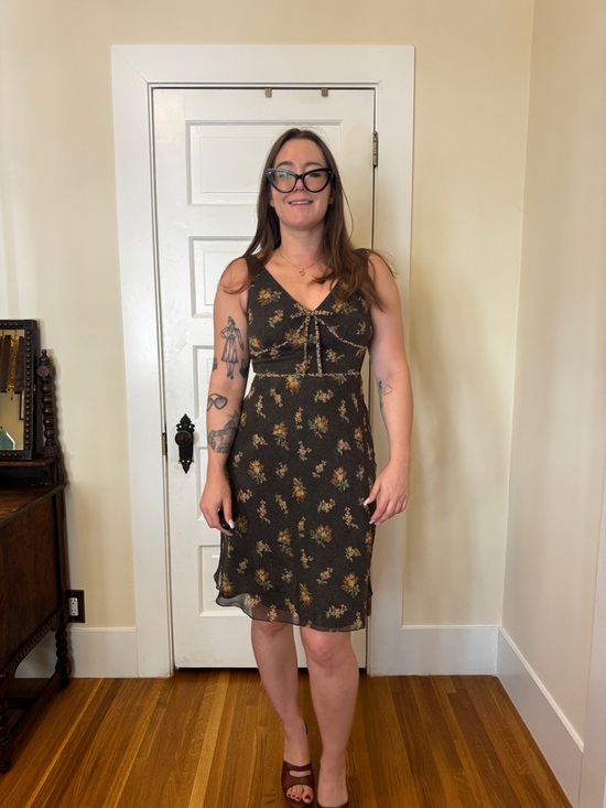Vintage Dresses & Skirts - 90s Vintage Black Floral Slip Dress Sz Sm